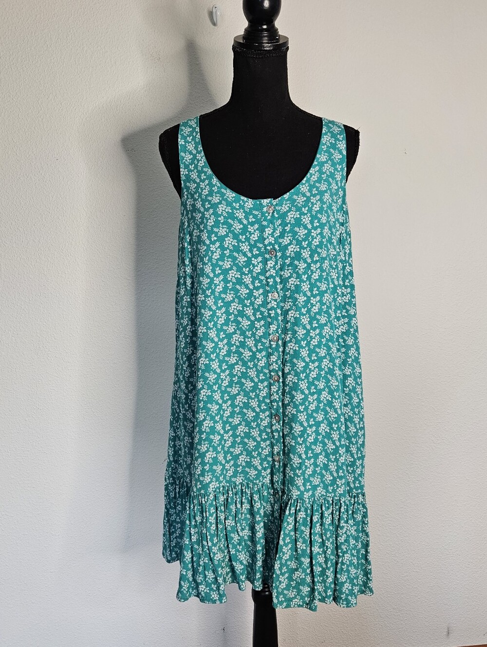 The Nines By Hatch Maternity Dress  Ruffle Button Front Sleeveless Lined Green M